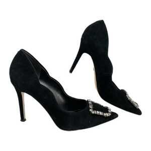 Sam Edelman Black Rhinestone Buckle Pointed Toe Heels | Size 8.5